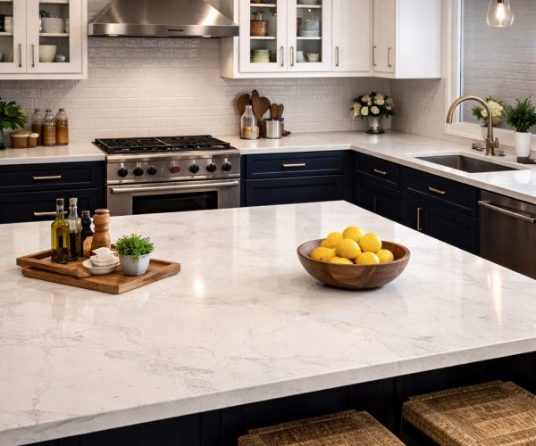 Marble countertop in a modern kitchen interior